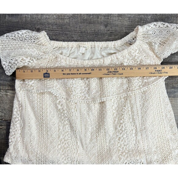 Miami by Francesca's Crochet Top Short Sleeve Shirt Cream Woven Lace Cotton M - Picture 10 of 11